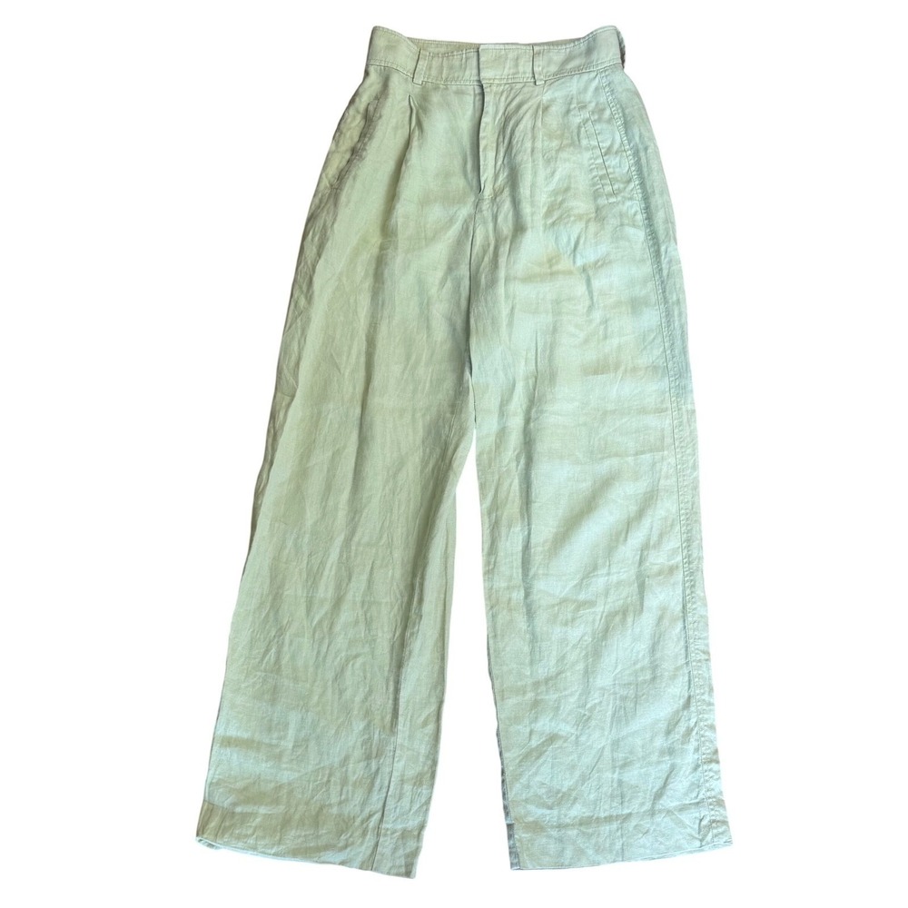 Everlane Womens Sage Green 100% Linen High Way Slouch Pant Size 00 Wide‎ Leg